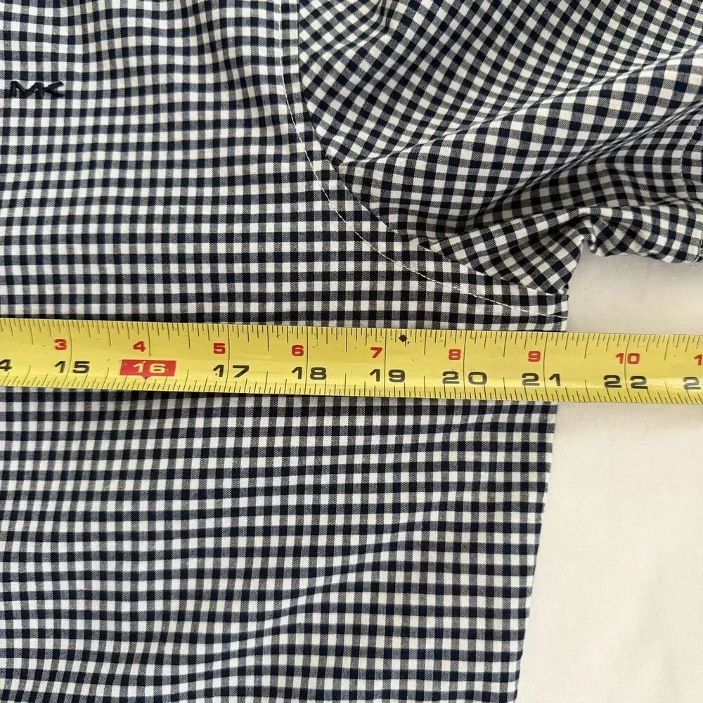 Michael Kors Mens Gingham Short Sleeve Button Down Shirt Size M Navy White